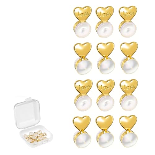 SANNIDHI® 12Pcs Earring Supporter for Heavy Earrings Lightweight Heart Earring Back Stoppers with Box Silicone Ear Ring Backs for Studs Dangle Heavy Earrings Supporter for Ears - Gold