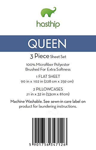 HASTHIP Bed Sheet Set for Queen with 102x90 in Flat Sheet and 21x32 in Pillowcases | Gray Grid Microfiber