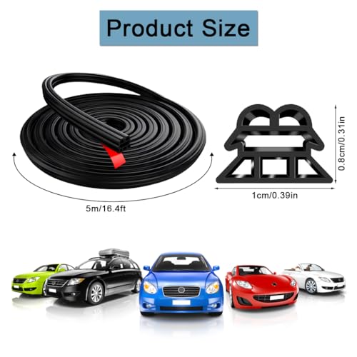 STHIRA® 16.4Ft Car Door Seal Strip Weather Stripping Car Rubber Seal Cuttable Door Edge Weather Strip Automotive Soundproof Door Trim Seal Universal Door Edge Rubber Trim for SUV, Van, Pickup Trunks