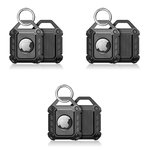 ZIBUYU® AirTag Case TPU Protective Holder Apple AirTags on Keychain Waterproof with Hole Black 3PCS