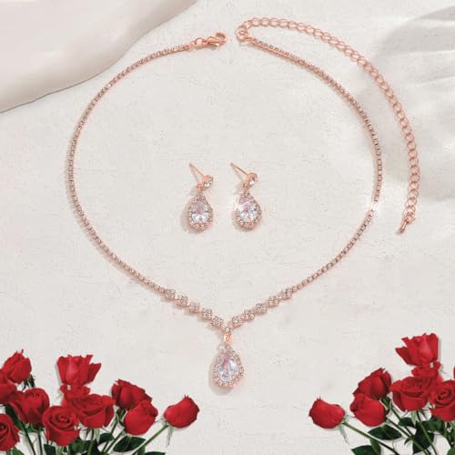 SANNIDHI Necklace Set for Women Rhinestone Jewellery Set with Earrings Elegant Crystal Choker Necklace Drop Earrings Sets for Party Wedding Birthday Gifts for Girls, Women, Girlfriends, Wife