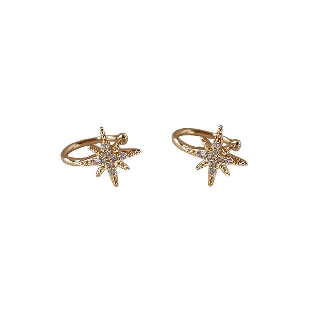 ZIBUYU Ear Cuffs Without Piercing for Women with Adjustable Zircon Star Design | Hypoallergenic Gold-Plated Jewelry