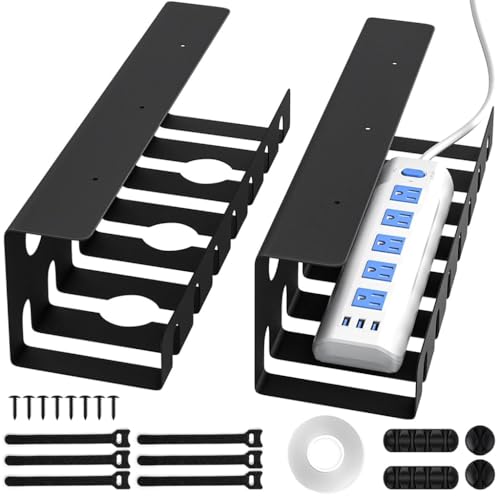 OFIFO® 2Pcs Under Desk Cable Organizers with Assorted Cable Clip Holders Cable Ties U-Channel Power Extension Outlet Holder Metal Cable Holder Organzier Rack Cord Organizer, with Screws & Tape