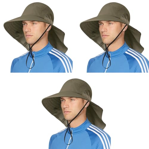 GUSTAVE® Wide Brim Summer Cap for Men Women with Neck Flap UPF50 Hiking Safari Fishing Sun Protection Beach Hats Summer 3 PCS