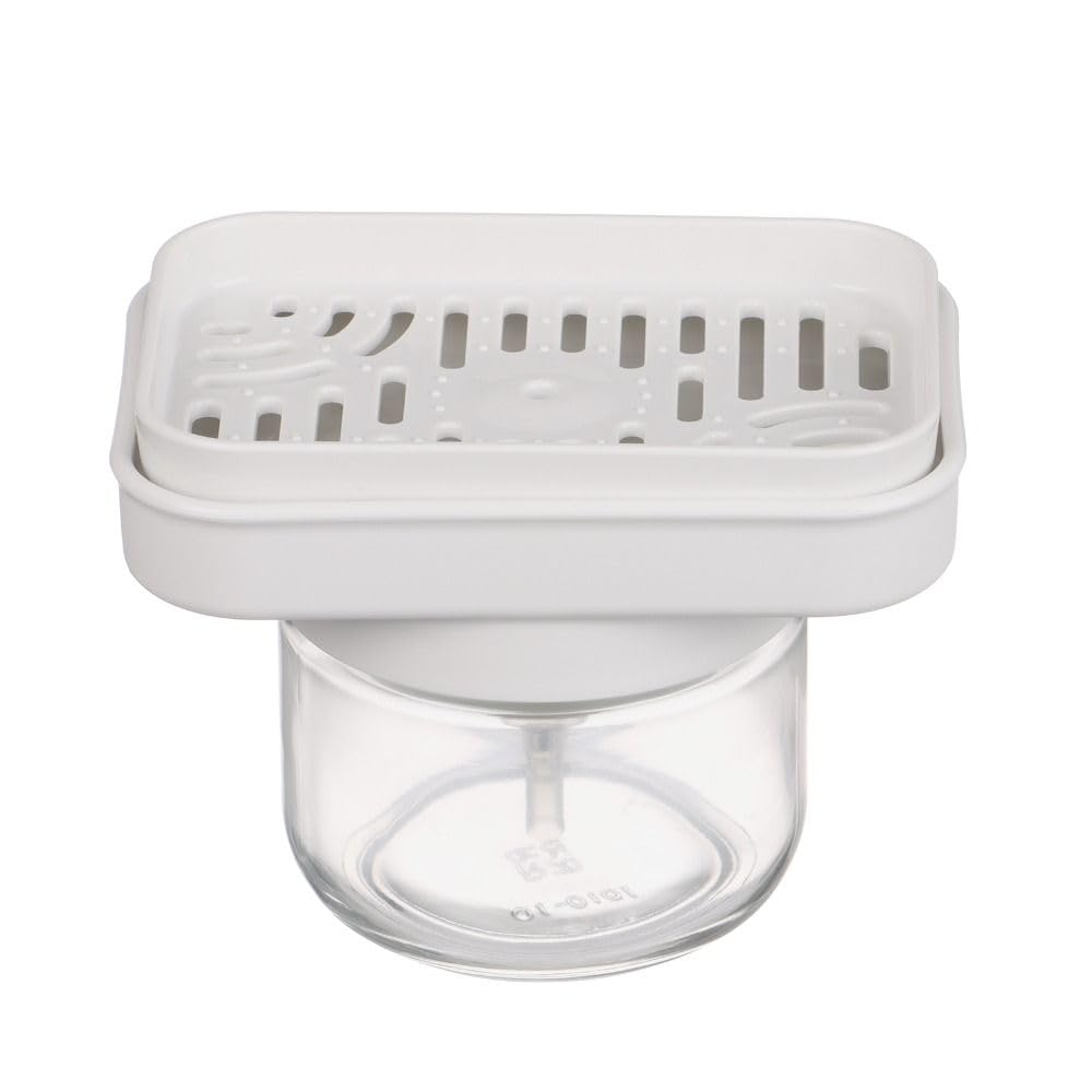 Supvox® Glass Liquid Soap Dispenser 280ml, 2 in 1 Press Dish Cleanser Dispenser with Integrated Sponge Drain Holder