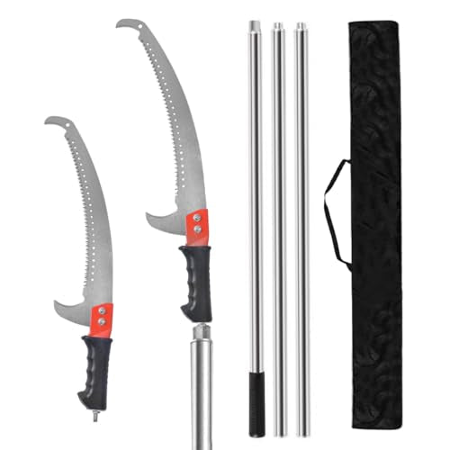 HASTHIP® Tree Pruning Pole Saw, 118'' Extendable Manual Tree Trimmer with 3 Stainless Steel Poles and Curved Blade, Handheld Branch Cutter with Hook for High Limb Gardening