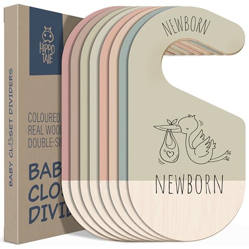 SNOWIE SOFT® 8pcs Nursery Closet Dividers for Newborn to Toddlers Aged Above 2 Years Old, Smooth Wooden Cartoon Baby Size Closet Labels Hanging Size Markers Wardrobe Rod Organizers for Baby