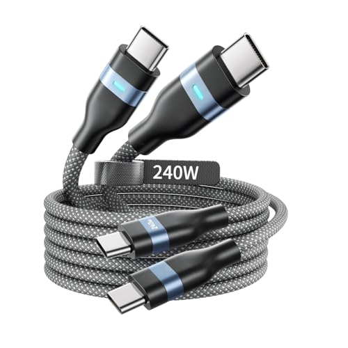 HASTHIP® 240W USB C to USB C Cable,[3.3ft 2Pack] Type C Fast Charging Cable,USB C Charger Cord Compatible with 16/16 Pro Max/15/15 Pro Max,MacBook Pro Air, iPad Pro Air, Samsung Galaxy S24,Grey