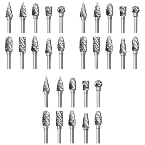 Serplex® Tungsten Carbide Rotary Burr Set for Dremel 30PCS Double Cut Carving Bits with 1/8 Inch Shank Tool Accessories for Woodworking Engraving Drilling Steel Metal
