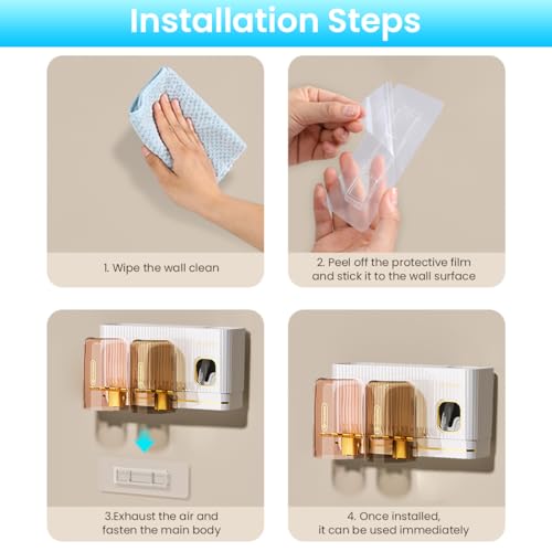 Supvox® Tooth Brush Holder Bathroom with 2 Hygienic Toothbrush & Cup Wall Mounted Automatic Toothpaste Dispenser Kit No Drill Durable Stable 2 Slot 2 PCS