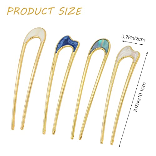 ZIBUYU® Hair Pins for Women Girls Stylish French Metal U Pins for Hair Forks Hair Clips, Pins Sticks Hair Accessories Juda Pins for Hair Bun Women & Girls (Blue & White) 4 Pcs