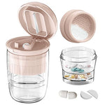 HANNEA® Pill Box with Tablet Cutter and Grinder Travel Pill Cutter with Drinking Cup 4 in 1 Tablet Cutter with Two Built-in Pill Box for Large Pills, Vitamins, Cod Liver Oil, Supplements, Medication