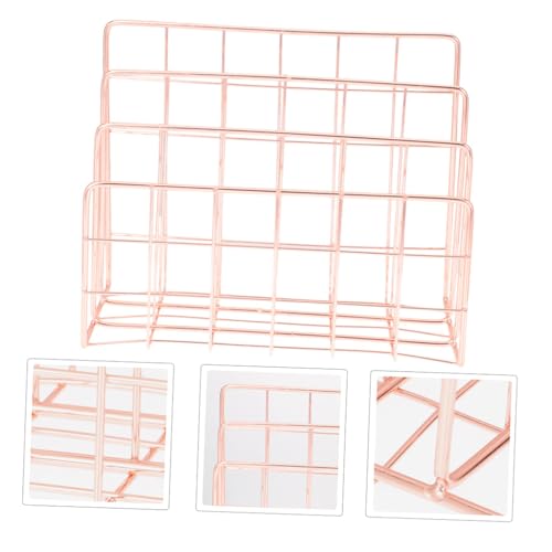 ZIBUYU® 3 Tier Metal Book Organizer Desktop File Holder for Documents Wire Book Shelf & Letter Sorter Durable Storage Rack for Books Mail Papers Home Office School Use, Pink