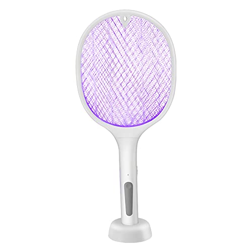 Zibuyu Mosquito Racket Rechargeable with USB Charging Fly Swatter Racket 3000 Volts Insect and Mosquito Killer Electric Bat with UV Light Purple