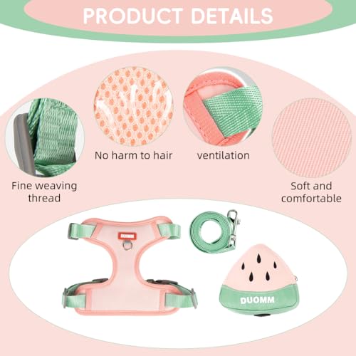 Qpets® Dog Harness Vest Cute Puppy with Removable Zipper Pouch Leash 4-Way Adjustable Quick Release for Small Cat S Neck 32-40cm Bust 43-51cm 3PCS