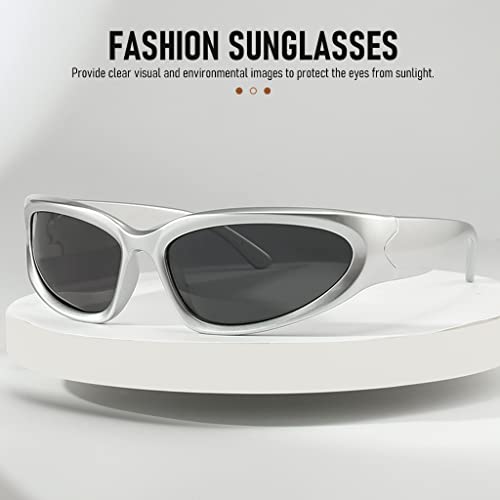 GUSTAVE® Stylish Polarized Sunglasses for Men Women Riding Sunglasses Stylish Cyberpunk Sport Sunglasses Silver Frame Grey Lens Sunglasses Fashion Accessory Goggles for Men Stylish