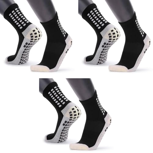 Proberos® Hi-Tech Performance Athletic Socks for Men Women Rubber Anti-Slip Thicken Cushion Sport Ankle Length for Badminton Soccer Running Gym Indoor Training 3 PCS