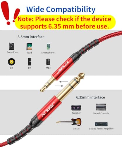 JSAUX® 3.5mm to 6.35mm Aux Cable 1/4 Inch Male to 1/8 Inch TRS Bidirectional Stereo Audio Jack 4FT for Guitar iPod Laptop Home Theater Devices Speaker Amplifiers 10FT 3PCS