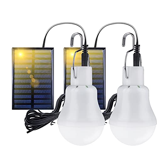 ELEPHANTBOAT® 2 Pack Solar Powered LED Light, 3W Solar Power Rechargeable LED Lamp with Hook, 110 Lumens Outdoor Solar Charging LED Light for Camping, Hiking, Fishing, Travel