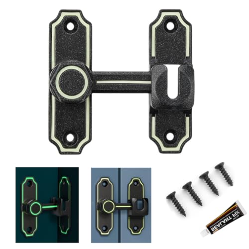 HASTHIP® 90°/180° Latch Lock Aluminum Alloy Door No Drill Latch Lock for Gate, Door, Closet, Cabinet, with Screw Packs and Installation Accessories-Black