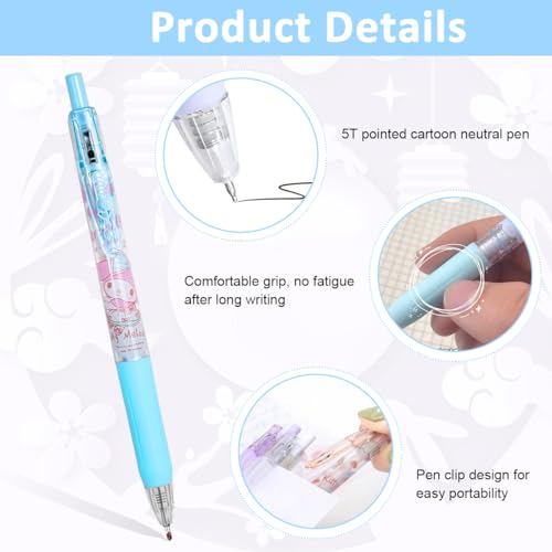 HASTHIP® 6Pcs Kawaii Click Pens Cute Sanrio Series Pens 0.5mm Black Click Office School Stationeries Supplies Gift Ball Pen Set X 2