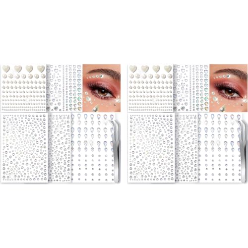 MAYCREATE® Face Gems Rhinestones for Makeup 2026PCS Self Adhesive Stickers Jewels Kit Pearls Raindrop Heart Crystal Stone DIY Crafts Assorted Sizes Shapes