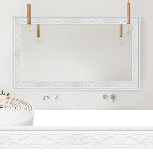 HASTHIP® 30Ft Trim Sticker Vintage 3D Embossing Decal for Home Decor Background Frame Cuttable Self-Adhesive Decorative Border Wall Photo 3 inches x 30Ft White 3PCS