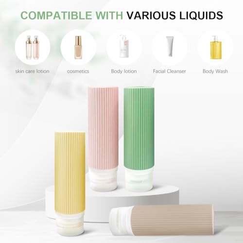 MAYCREATE® 8PCS 3oz Travel Bottles Kit for Toiletries Silicone Squeeze Small Refillable Leakproof Bottles for Shampoo Lotion with Storage Pouch
