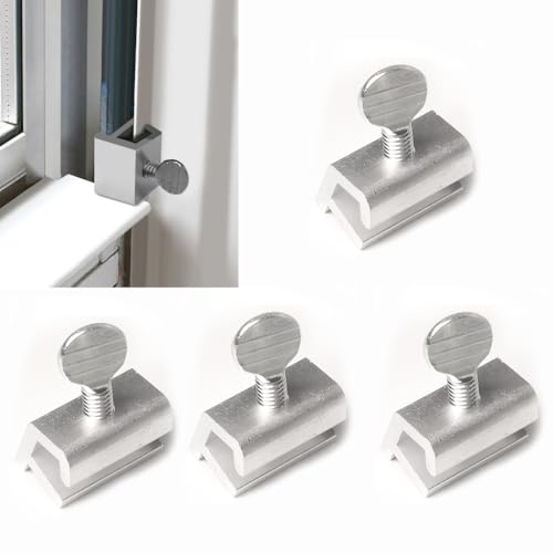 HASTHIP® 4Pcs Sliding Window Key Locks - Adjustable Security Window Lock Stoppers Aluminum with Key for Vertical Horizontal Slide Door Windows Requires Less Than 5.5mm Clearance