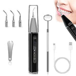HANNEA® Teeth Whitening Kit Electric Tartar Remover with LED, Teeth Stain Remover with 3 Working Modes, Teeth Cleaning Kits With 4 Stainless Steel Bits, Oral Mirror, Black