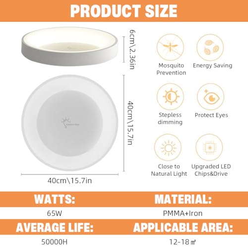 ELEPHANTBOAT® 65W Modern LED Ceiling Light 3-Color for Bedroom Minimalist Metal Ring Bathroom 15.75 Inch Dia 2PCS