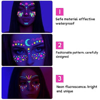 MAYCREATE® 8-Sheet UV Neon Face Tattoo Sticker Temporary Tattoos, Glow in the Dark Face Tattoos, Butterfly Mermaid Fluorescence Fake Tattoo Stickers for Halloween Rave Festival Party Supplies