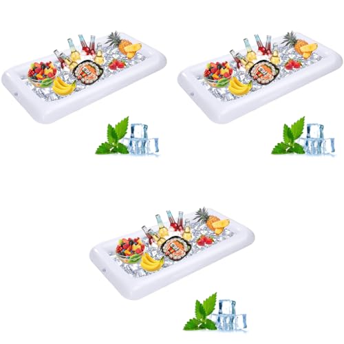 Proberos® Inflatable Ice Pool for Party Liquor Serving Buffet Bar with Drain Plug BBQ Picnic Supplies Salad Food Drinks Tray 53x25.6 inches 3PCS