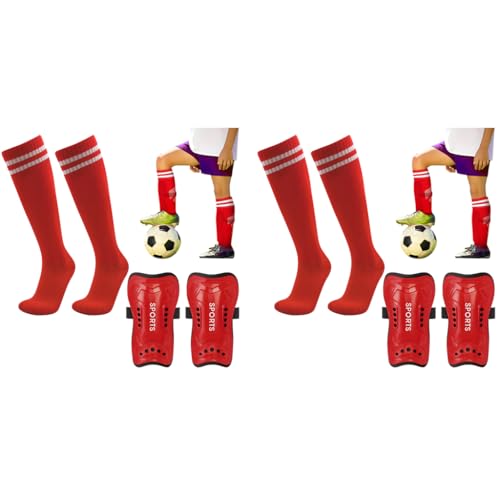 Proberos® Sport Compression Sock Shin Guards Set 14 Inches Knee High for Girls 5-10 Years Old Sweat Absorption High Elastic Long for Soccer Basketball Red 2PCS