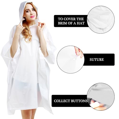 Optifit® Reusable EVA Raincoats with Hood Unisex Rain Ponchos Hooded Raincoat for Camping, Hiking, Music Festival & Outdoor Activities, 1 Pack (White) 2 PCS