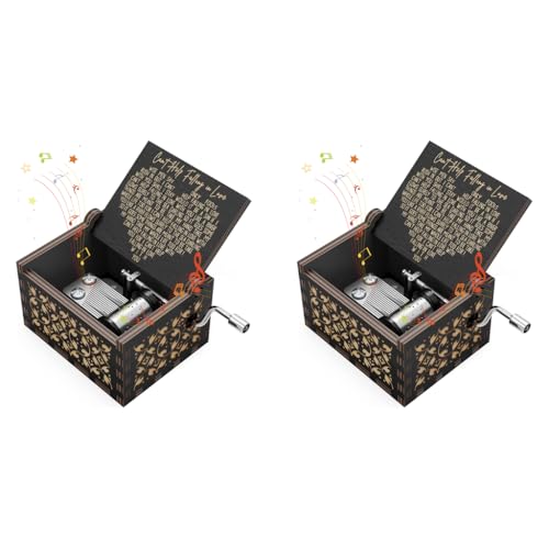 PATPAT® Wooden Vintage Hand Crank Music Box Romantic Gift Cant Help Falling in Love Engraved Kids Toy Desk Decoration 2 PCS