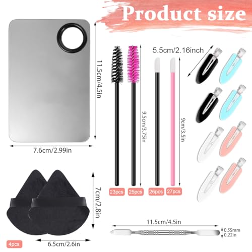 MAYCREATE® Makeup Applicators Kit Includes Triangle Powder Puff, Mixing Palette, Foundation Spatula, Mascara Wands, Lip Brush & Hair Clips Makeup Acessories Tools Set