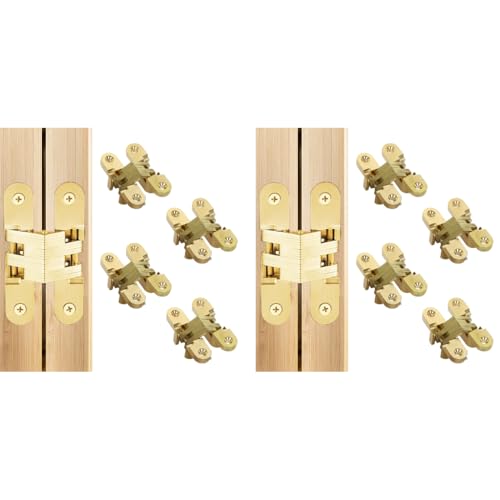 Serplex® 8PCS Zinc Alloy Door Hinges Furniture Cabinet Invisible Embedded Hinges for Wooden Closet Golden