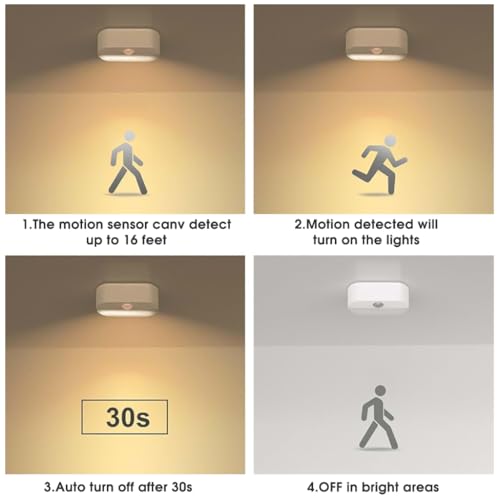 ELEPHANTBOAT® 4PCS Motion Sensor Light for Home Small LED Wall Lights Warm Night Cordless Battery Operated Step for Stairs Hallway Kitchen Cabinet