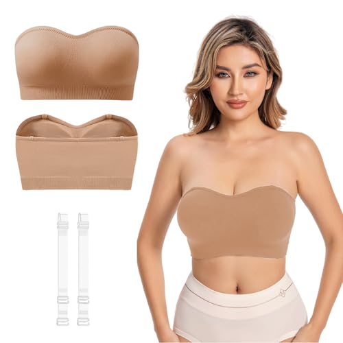 PALAY Strapless Bra for Women Padded Non-strap Bra for Heavy Breast Off-Shoulder Bra Removable Breast Pads Design Non-slip Bra Casual Strapless Bra, XL