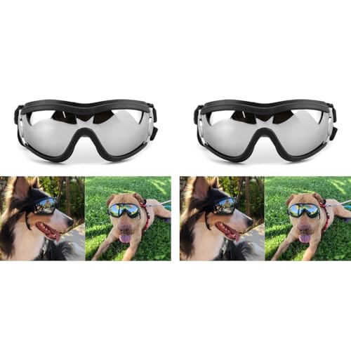 Qpets® Nylon Adjustable Dog Goggles Sunglasses for Outdoor Walking Windproof Dustproof UV Protection Color Reflective for Medium Or Large Black 1 Count 2PCS