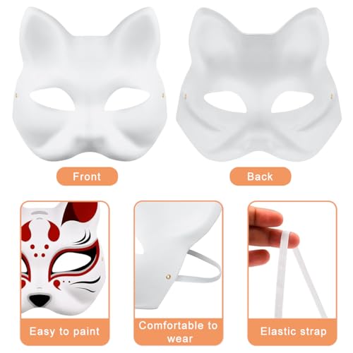 PATPAT® 15PCS Cat Mask Blank DIY Halloween White Graffiti Masquerade Face Mask with Acrylic Paints Brush Pens Tassel Charms Sakura Bell Charms