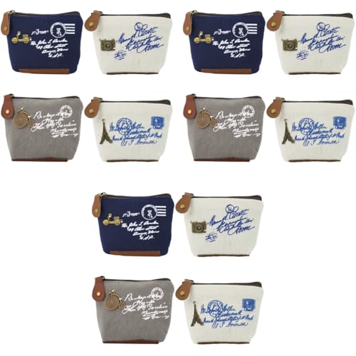 ZIBUYU® 12PCS Cute Decor Coin Pouch Canvas Purse Change Cash Bag Zipper Small Wallets for Women Girls Kids