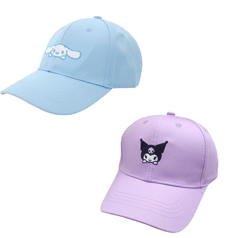 SNOWIE SOFT Cotton Hats for Girls 48-54cm with Adjustable Strap and Kuromi Embroidery | UV Protection Outdoor Caps