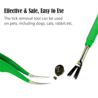 Qpets® 2 Pcs Tick Remover Tool Set, Pet Lice Remover Tick Tweezer Pet Shops Insect Trapping Forceps Flea Hooks for Dogs Cats with Storage Leather Tool Bag