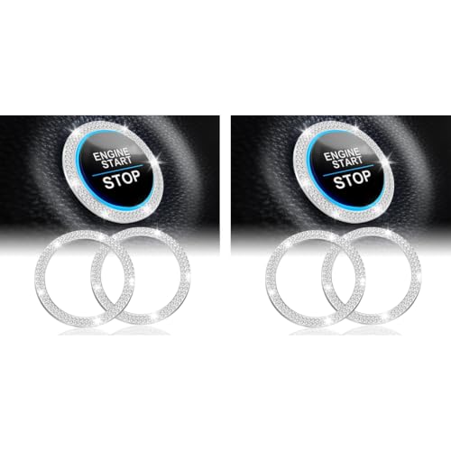 STHIRA® 4PCS Crystal Double Rhinestone Car Push Start Button Cover Bling Ring for Womens Interior Decorative Knob Accessory Stylish Durable Engine Stop