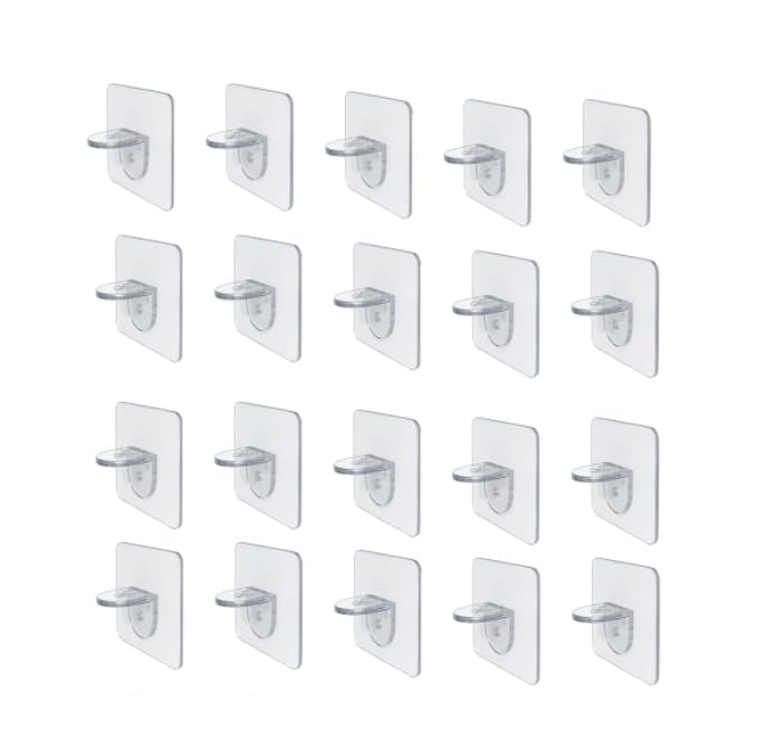 Zibuyu Transparent Self Adhesive Shelf Brackets for Kitchen and Closet featuring 7x7cm No Drill Acrylic Holders | 20 Pcs