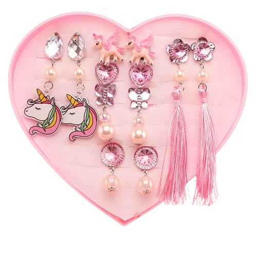 Venzina Clip On Earrings Set for Girls featuring Soft Pads and 6 Pairs Unicorn Design