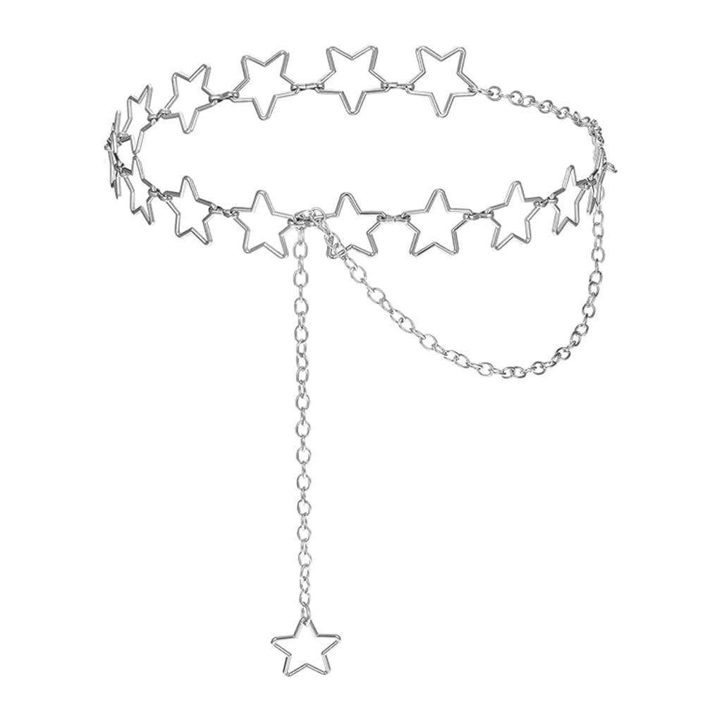 PALAY Waist Chain for Women featuring 63+45cm Adjustable Star Link Design in Silver | Y2K Style