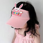 SNOWIE SOFT® Sun Hat for Kids Sun Visor Girls Hat Outdoor, Bunny Beach Hat for Baby Girls Cap, Stretchy Knitted Breathable Sun Kids Hat for Girls Wide Brim Sun Hat for Girls 2-7 Years Olds, Pink